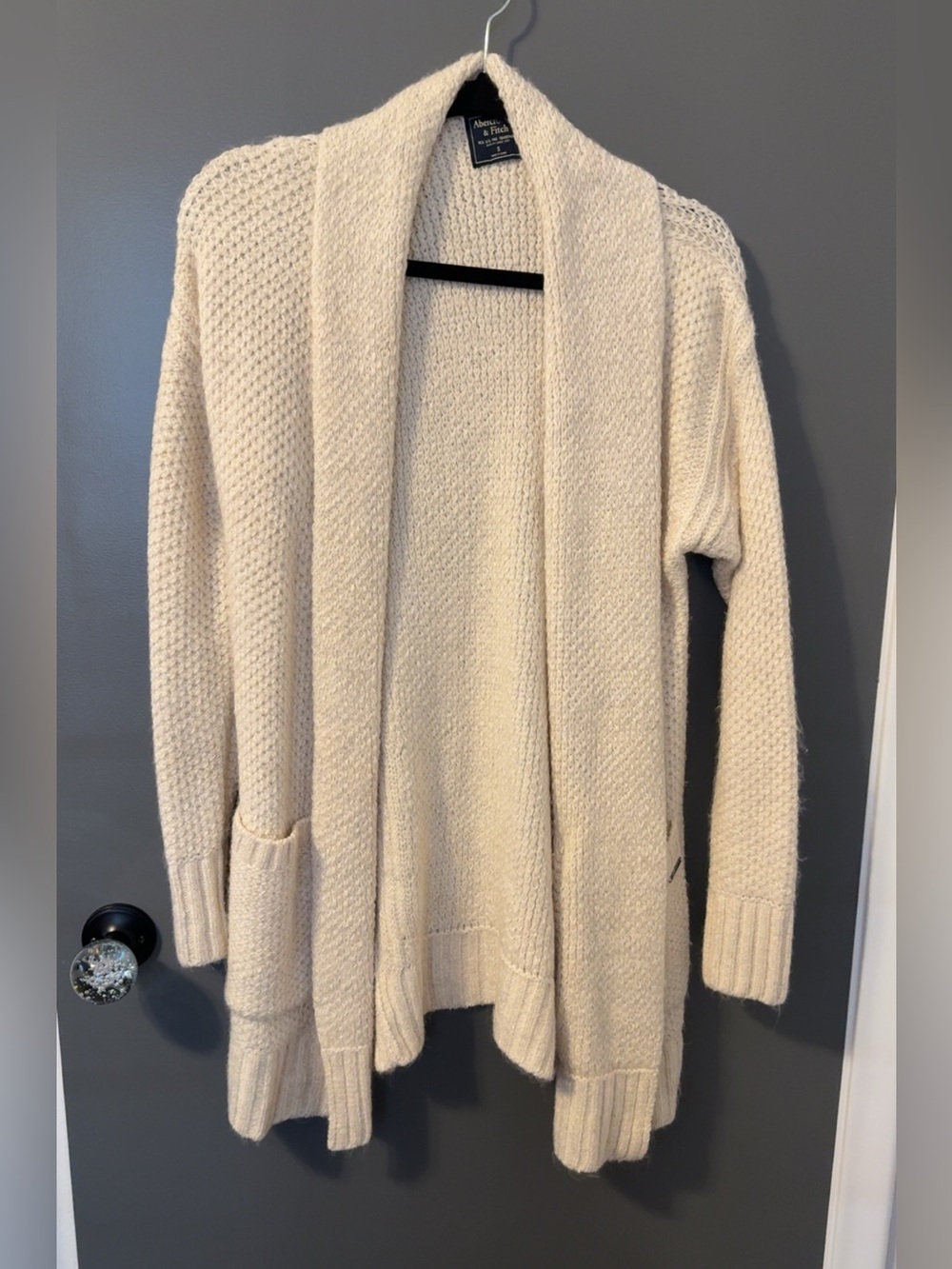 Abercrombie & Fitch Cream Open-Front Knit Cardigan